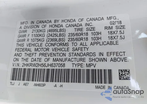 2018 Honda Cr-V Ex z USA, uszkodzony, nr VIN 2HKRW2H56JH637058